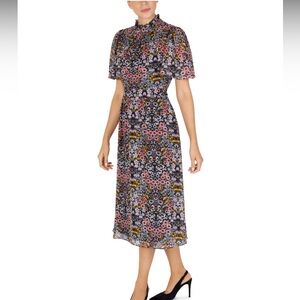 Julia Jordan Ruffle Neck Flutter Sleeve A-Line Dress